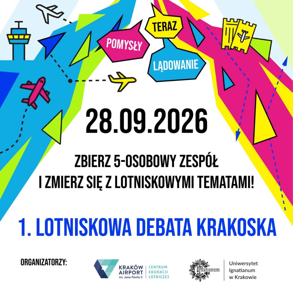 Plakat z Pierwszje Lotniskowej Debaty Krakoskiej, która odbędzie się w dniu 28.09.2026