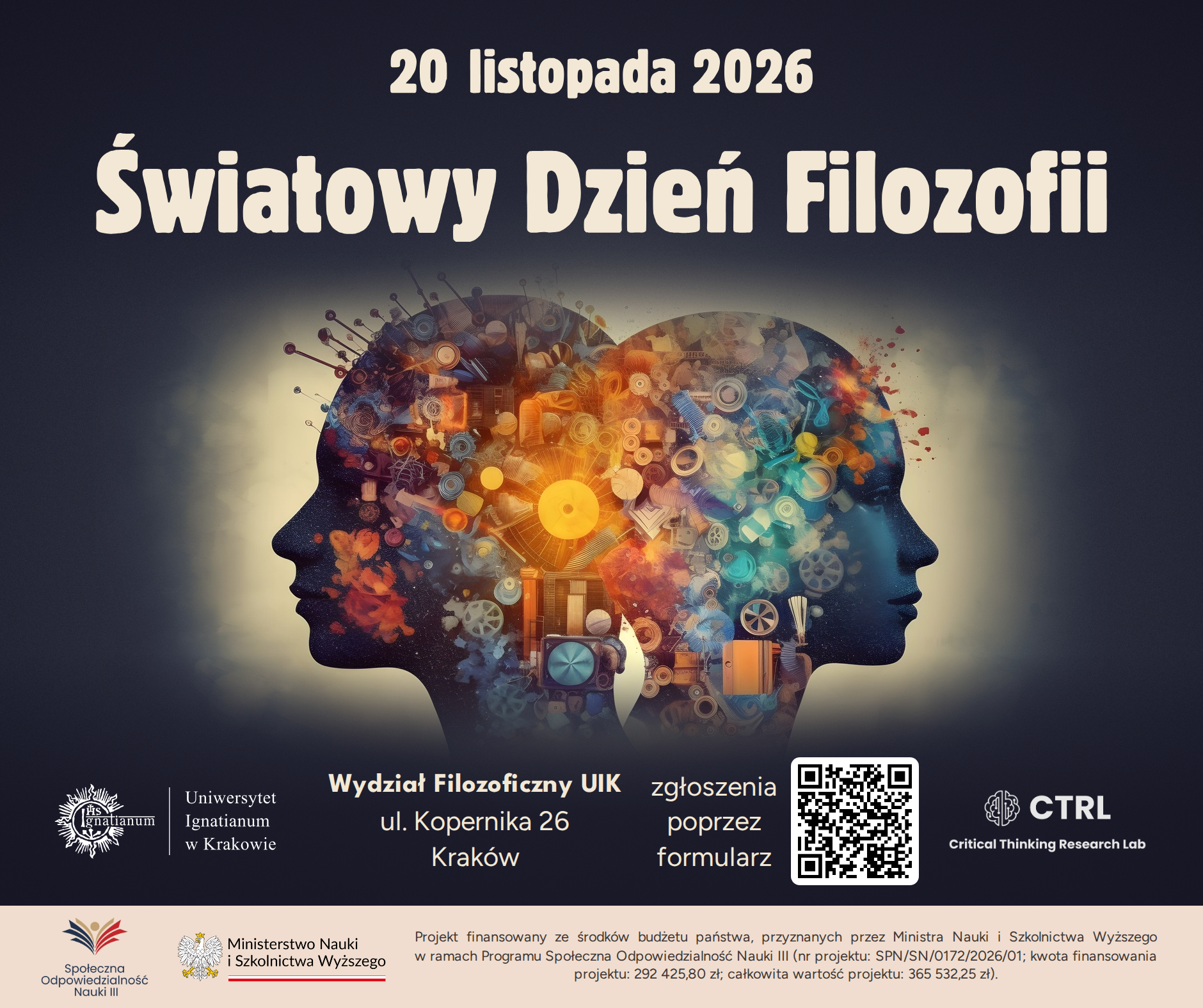 plakat Światowego Dnia Filozofii, który odbędzie się 20.11.2026 na UIK